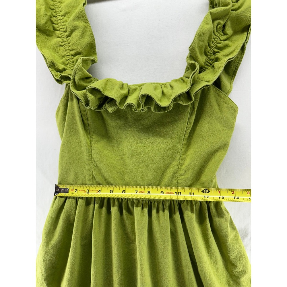 Free People Lime Green Ruffle Neck Tie Back Cotton Midi Dress Womens Medium - Picture 5 of 8